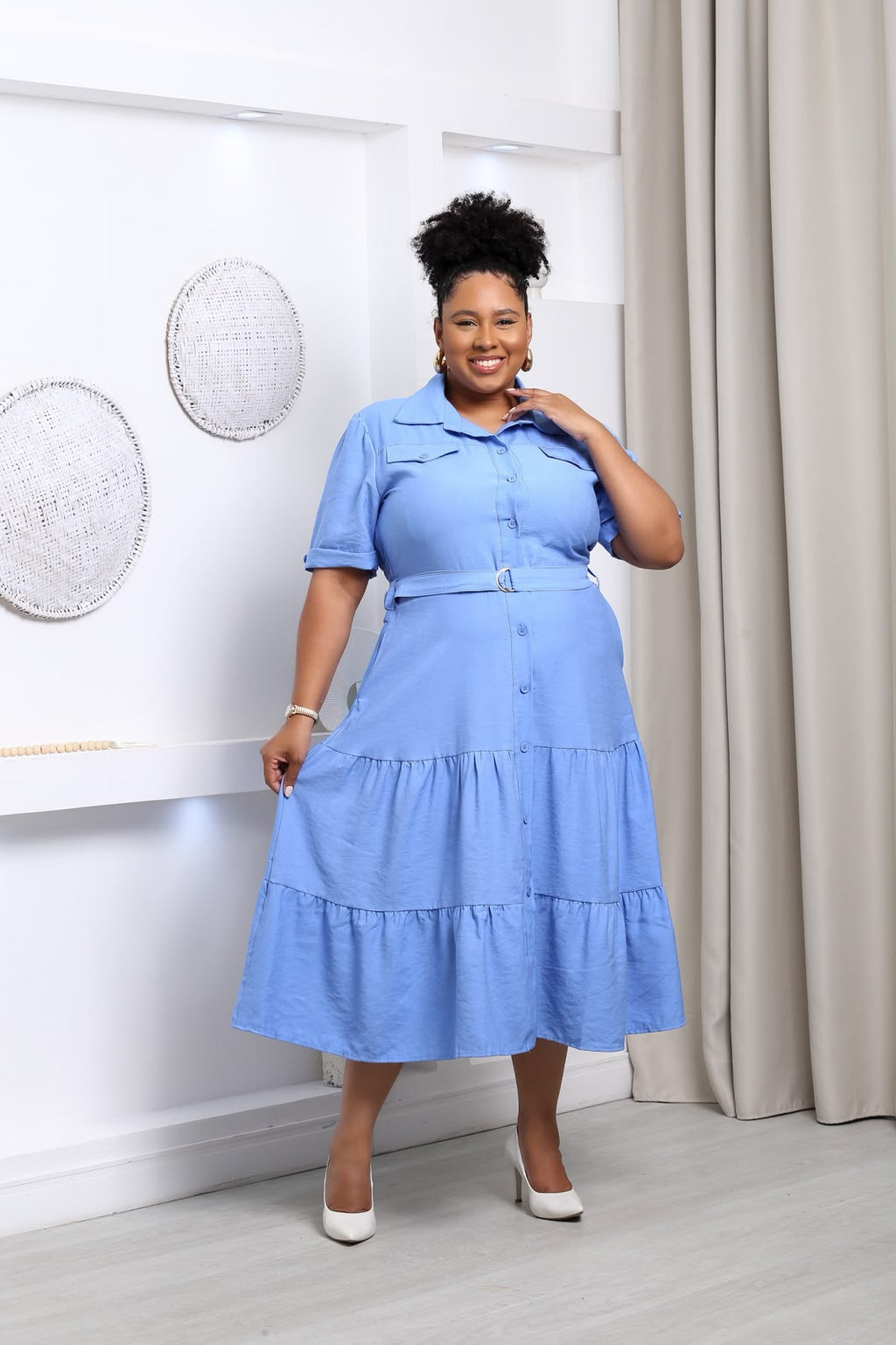 Vestido Midi Plus Size com Bolso Sensorial