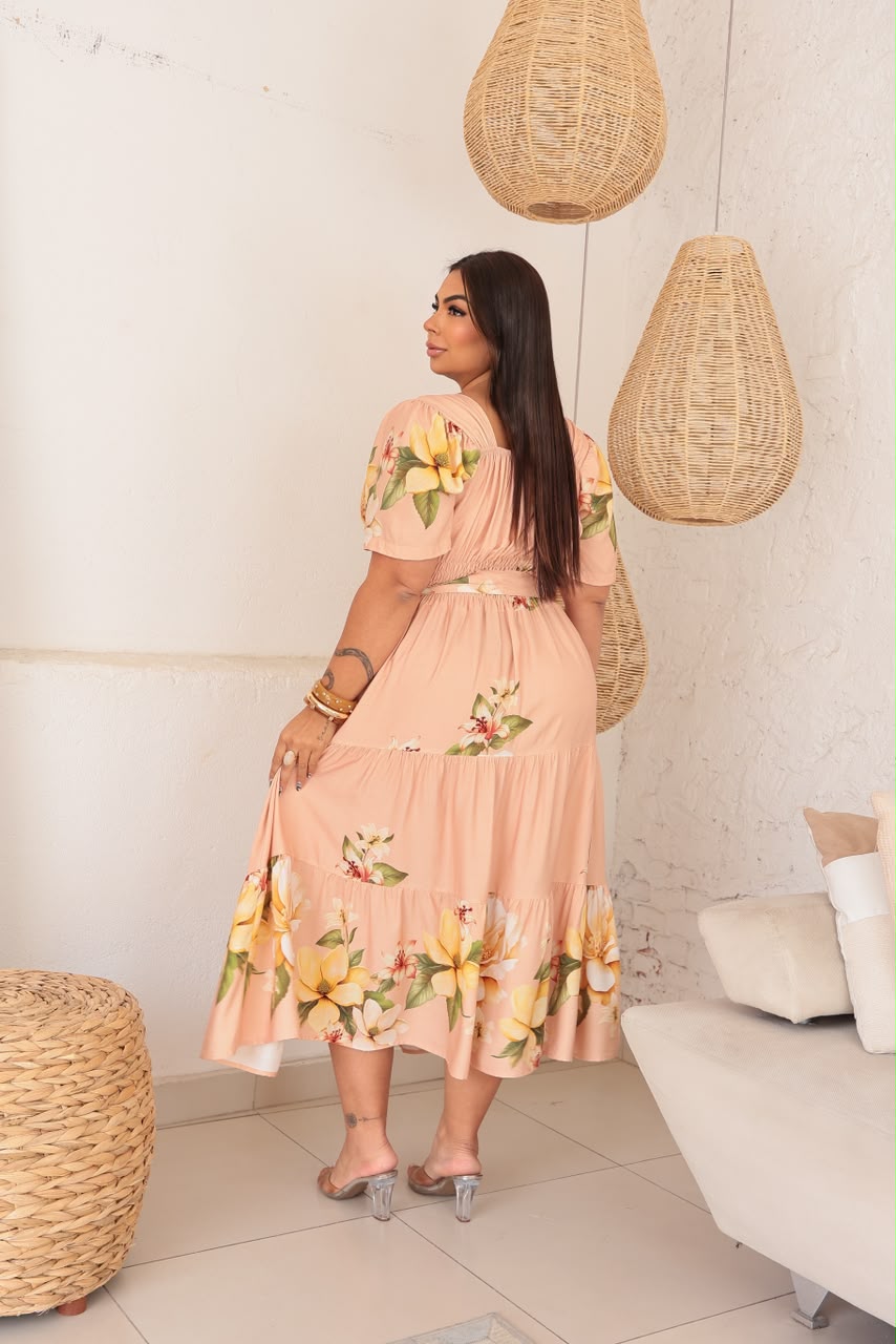 Chamise Plus Size Floral com Cinto e Bolso – Tecido Viscolinho