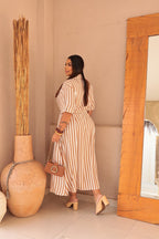 Chamise Plus Size Listrado com Cinto e Bolso – Linho 100% Algodão