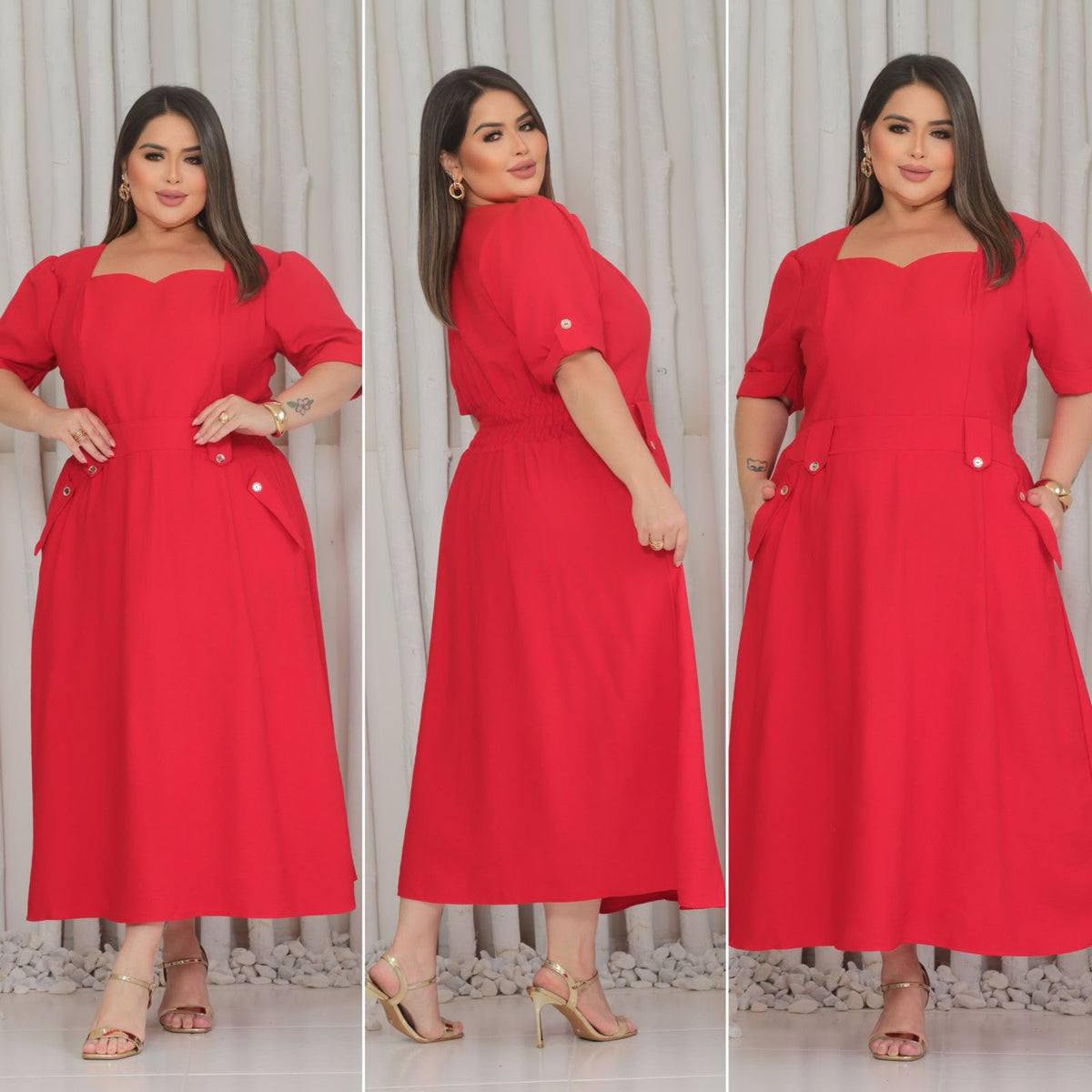 Vestido Midi Plus Size com Bolso – Tecido Sensorial