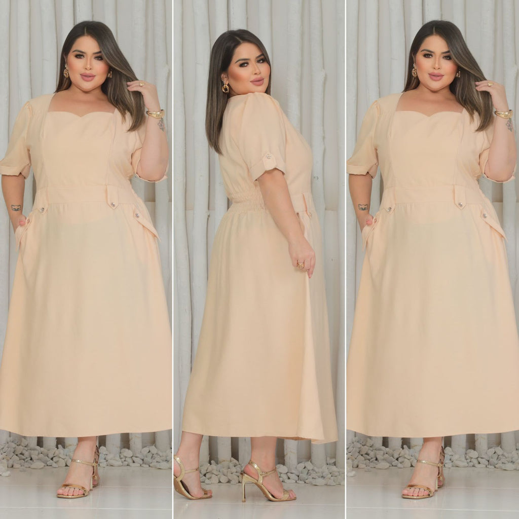 Vestido Midi Plus Size com Bolso – Tecido Sensorial