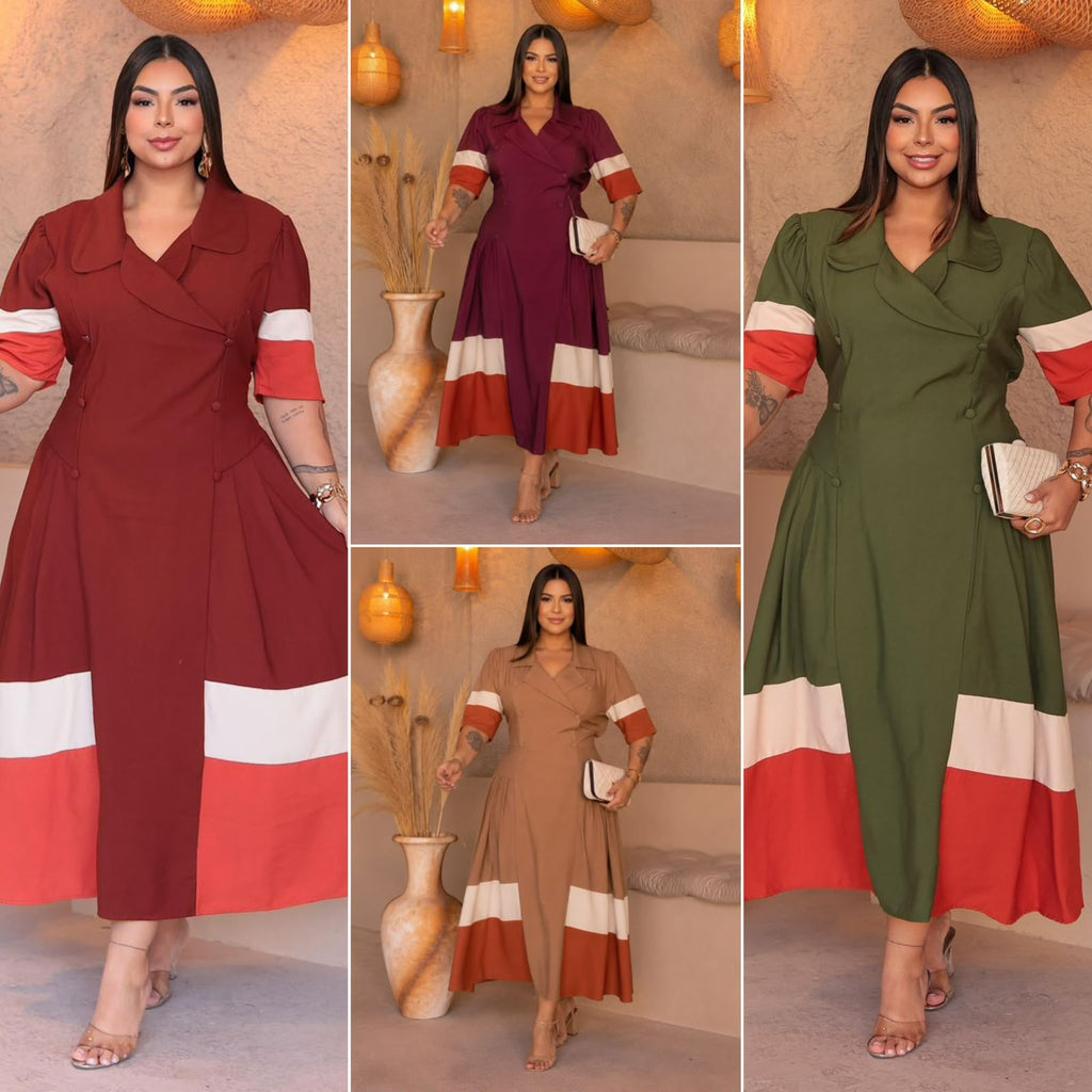 Vestido Midi Plus Size Bicolor – Tecido Sensorial