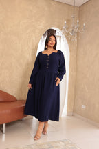 Vestido Plus Size de Manga Longa com Plissado no Busto – Tecido Sensorial