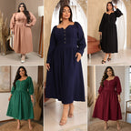 Vestido Plus Size de Manga Longa com Plissado no Busto – Tecido Sensorial