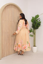Vestido Longo Plus Size de Manga Longa - Tecido Jacquard