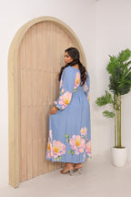 Vestido Longo Plus Size de Manga Longa - Tecido Jacquard