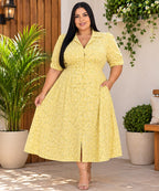 Chemise Plus Size com Estampa Floral e Detalhe na Cintura - Tecido Viscomida