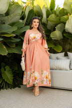 Vestido Longo de Manga Longa - Tecido Jacquard