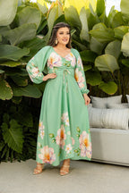 Vestido Longo de Manga Longa - Tecido Jacquard