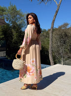 Vestido Longo de Manga Longa - Tecido Jacquard