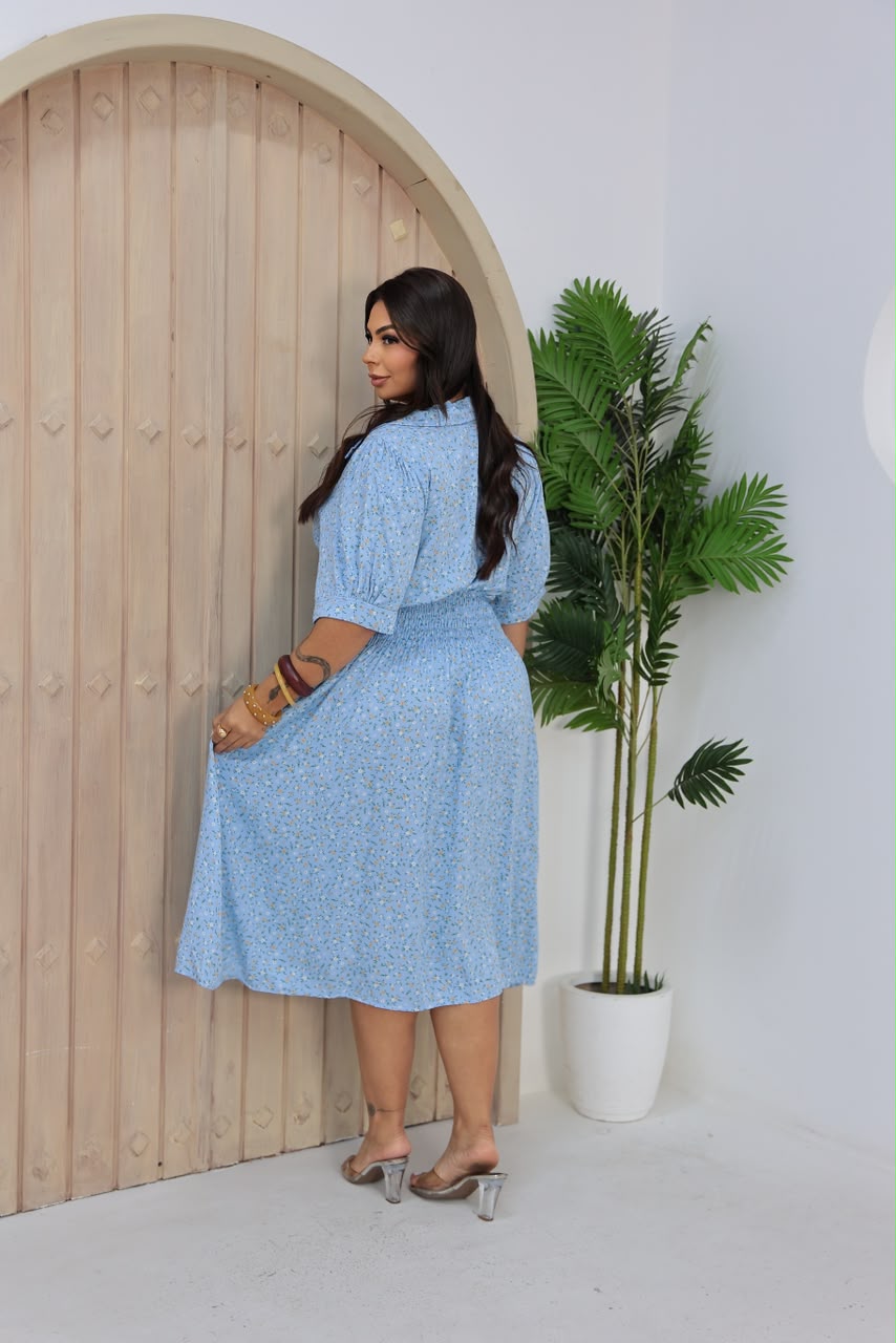 Chemise Plus Size Floral com Detalhe na Cintura - Tecido Viscomida