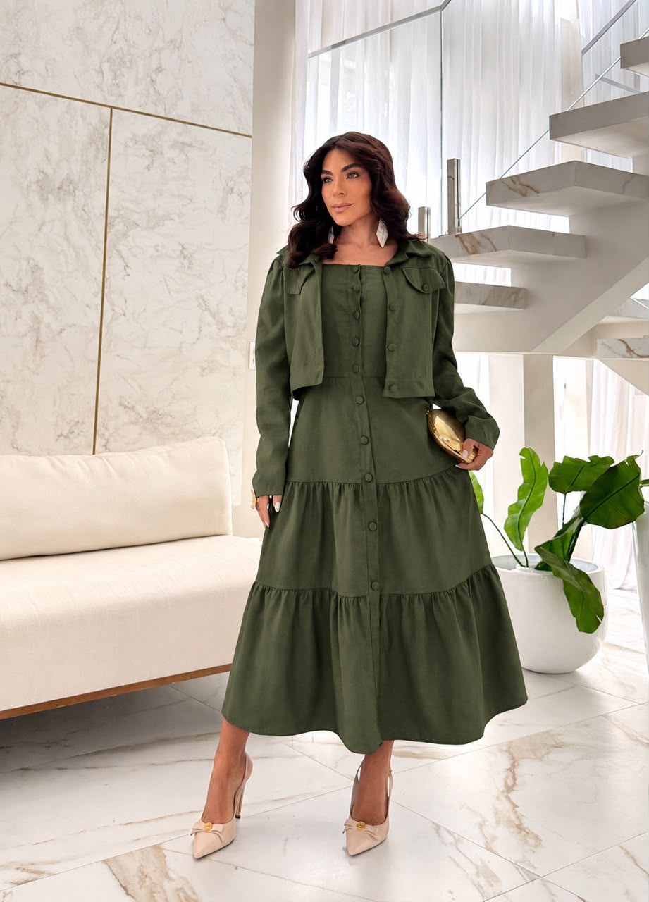 Conjunto de 2 Peças com Blusa de Manga Curta e Vestido - Tecido Sensorial