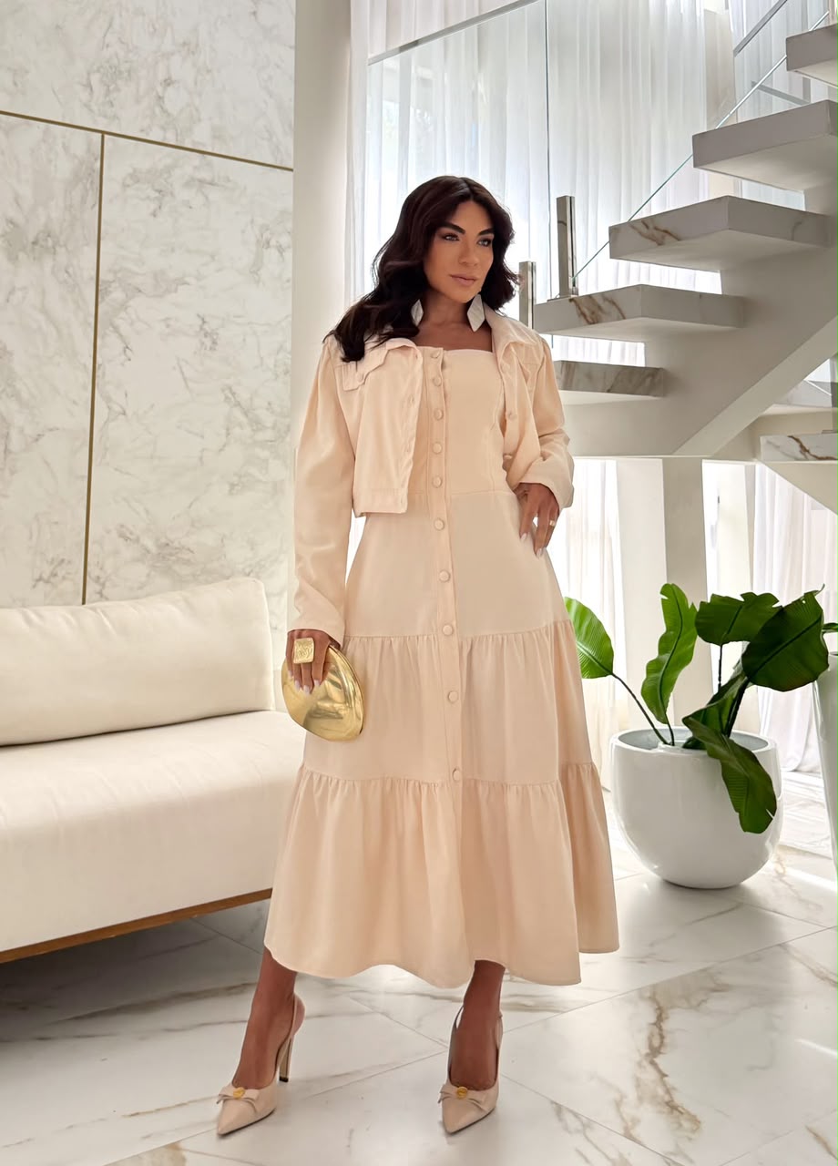 Conjunto de 2 Peças com Blusa de Manga Curta e Vestido - Tecido Sensorial