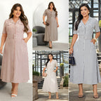 Chemise Listrada com Cinto, Bolsos e Forro - Tecido Linho