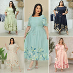 Vestido Plus Size com Regulagem na Cintura - Tecido Jacquard