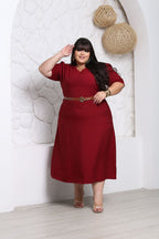 Vestido Midi Plus Size com Cinto - Tecido Sensorial