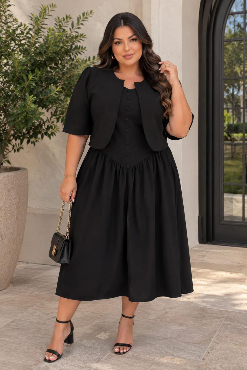 Conjunto Plus Size de 2 Peças com Vestido e Blusa - Tecido Sensorial