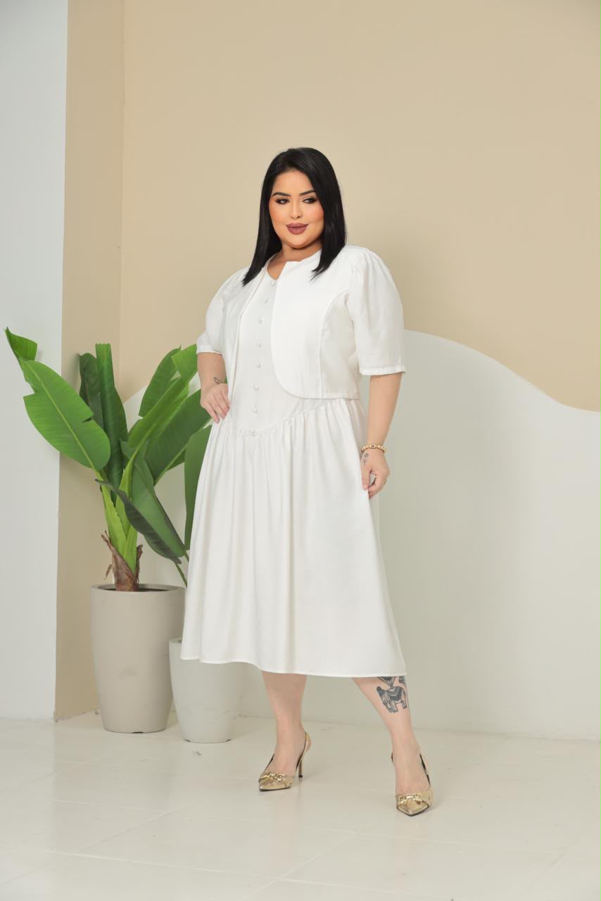 Conjunto Plus Size de 2 Peças com Vestido e Blusa - Tecido Sensorial