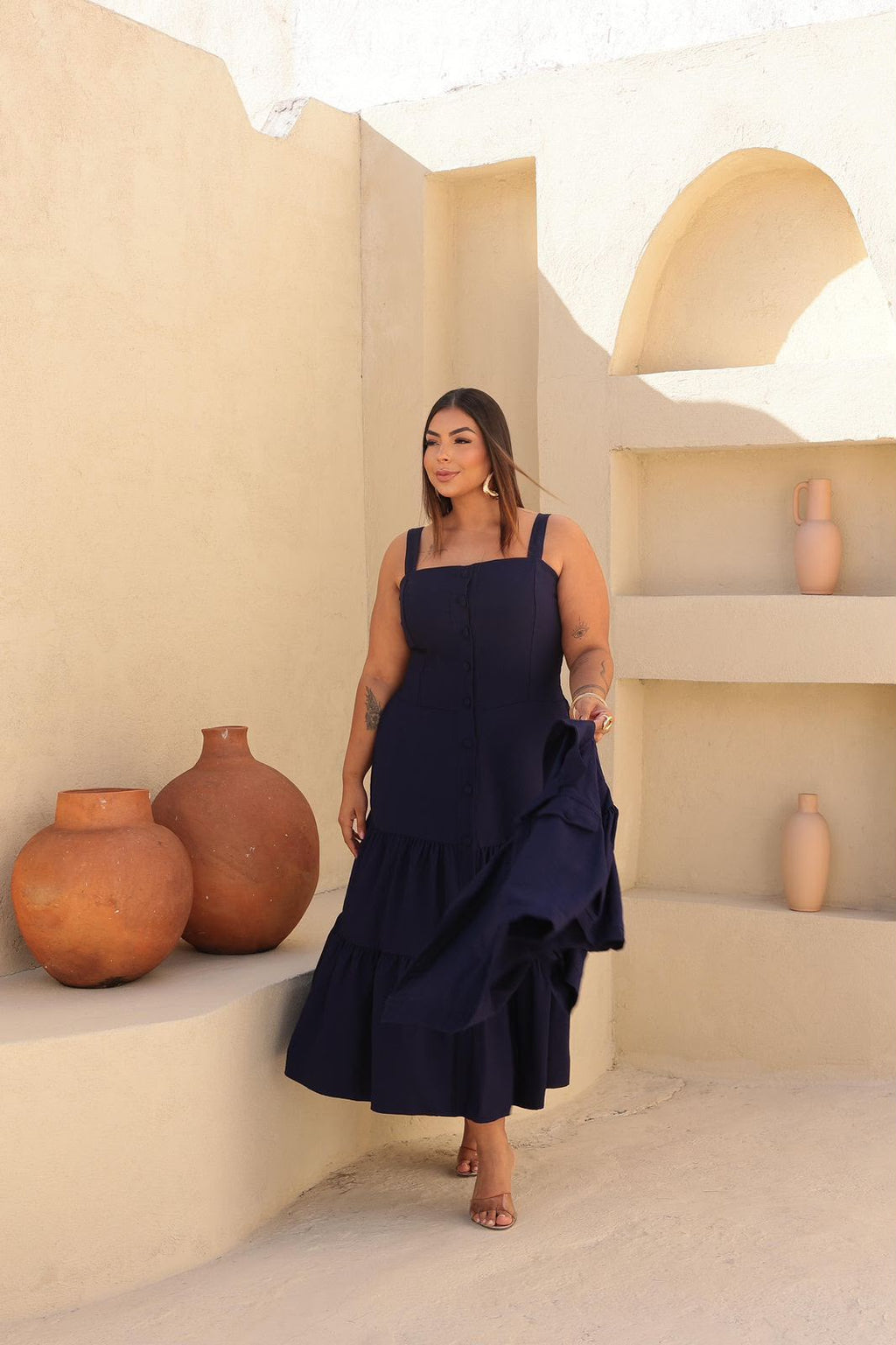 Conjunto Plus Size de 2 Peças com Blusa de Manga Curta e Vestido - Tecido Sensorial
