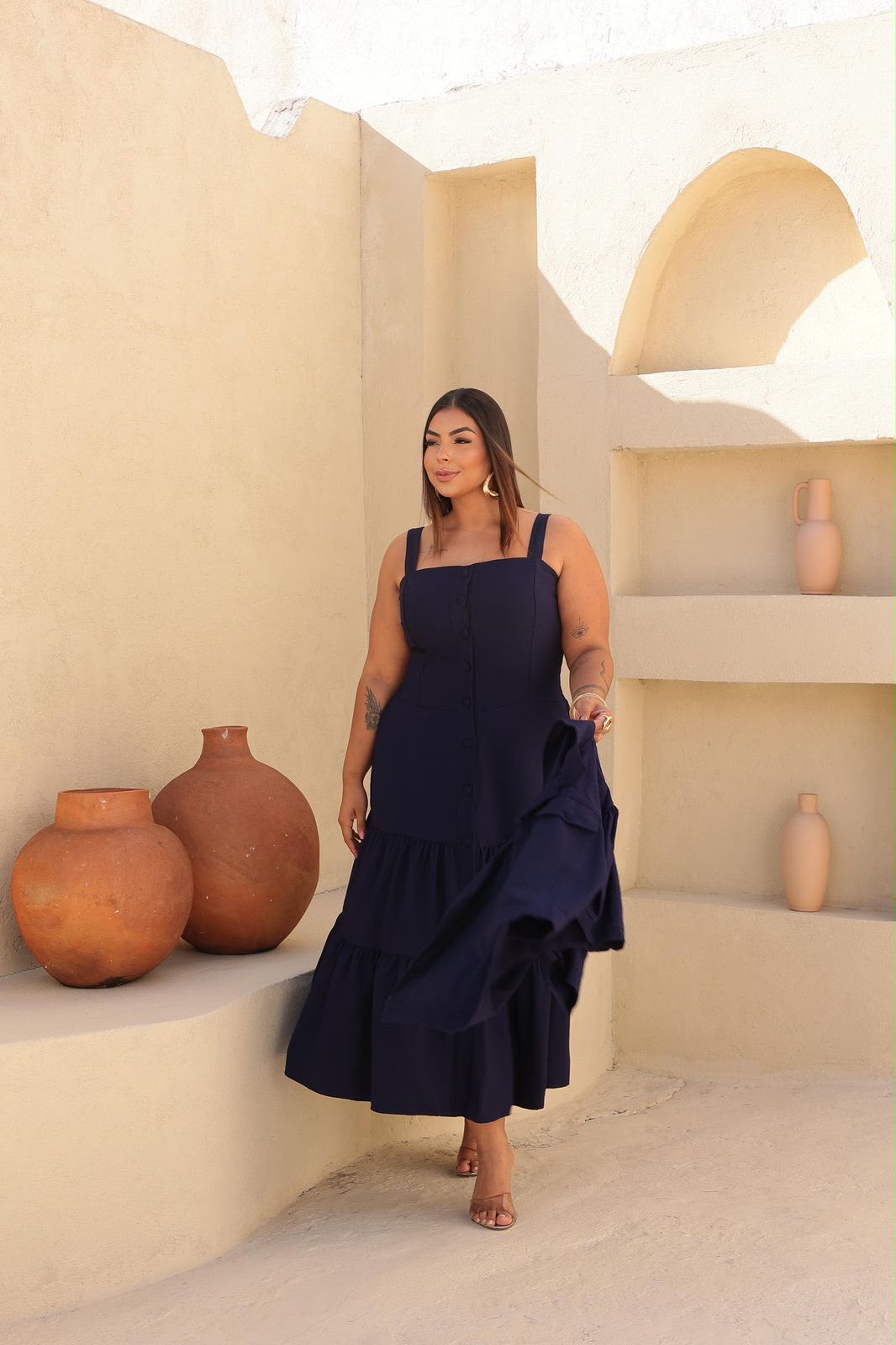 Conjunto Plus Size de 2 Peças com Blusa de Manga Curta e Vestido - Tecido Sensorial