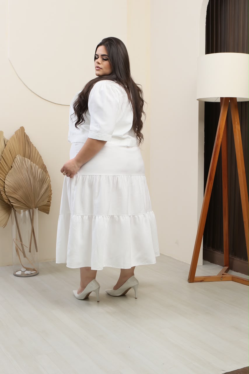 Conjunto Plus Size de 2 Peças com Blusa de Manga Curta e Vestido - Tecido Sensorial