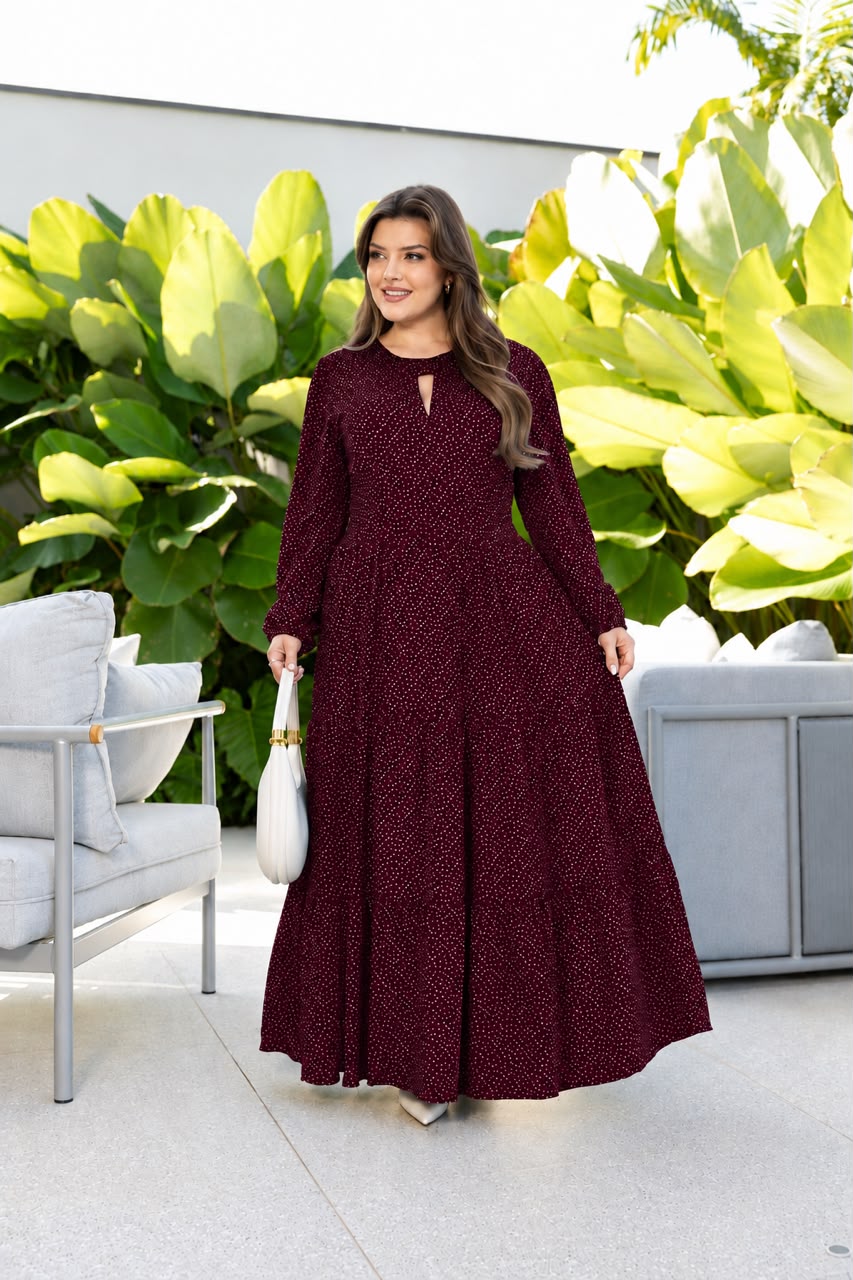 Vestido Longo com Detalhes na Frente - Crepe Twill e Viscolinho Sarjado