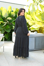 Vestido Longo com Detalhes na Frente - Crepe Twill e Viscolinho Sarjado