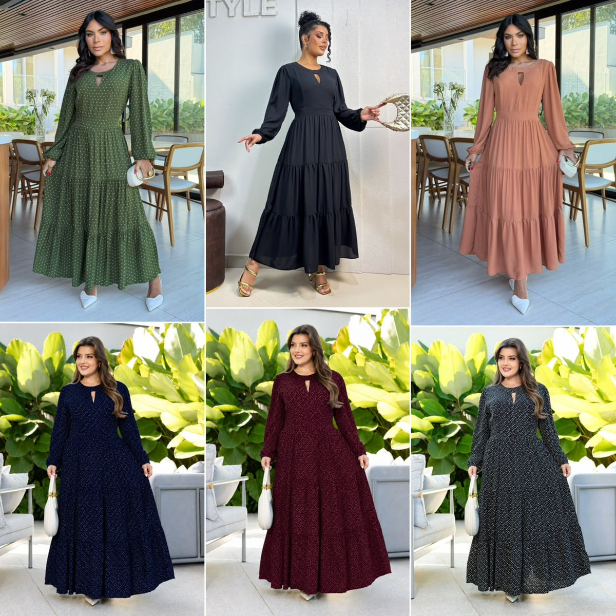 Vestido Longo com Detalhes na Frente - Crepe Twill e Viscolinho Sarjado