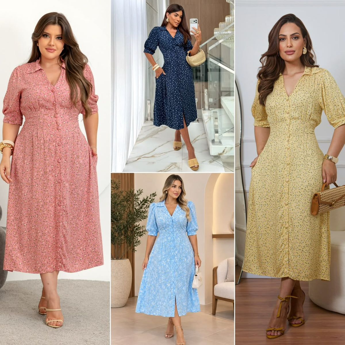 Chemise Floral com Detalhe na Cintura - Tecido Viscomida