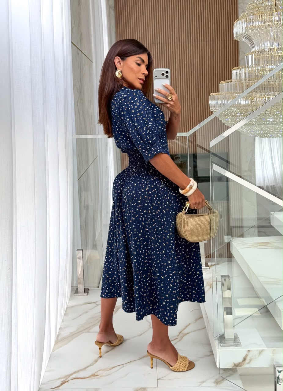 Chemise Floral com Detalhe na Cintura - Tecido Viscomida