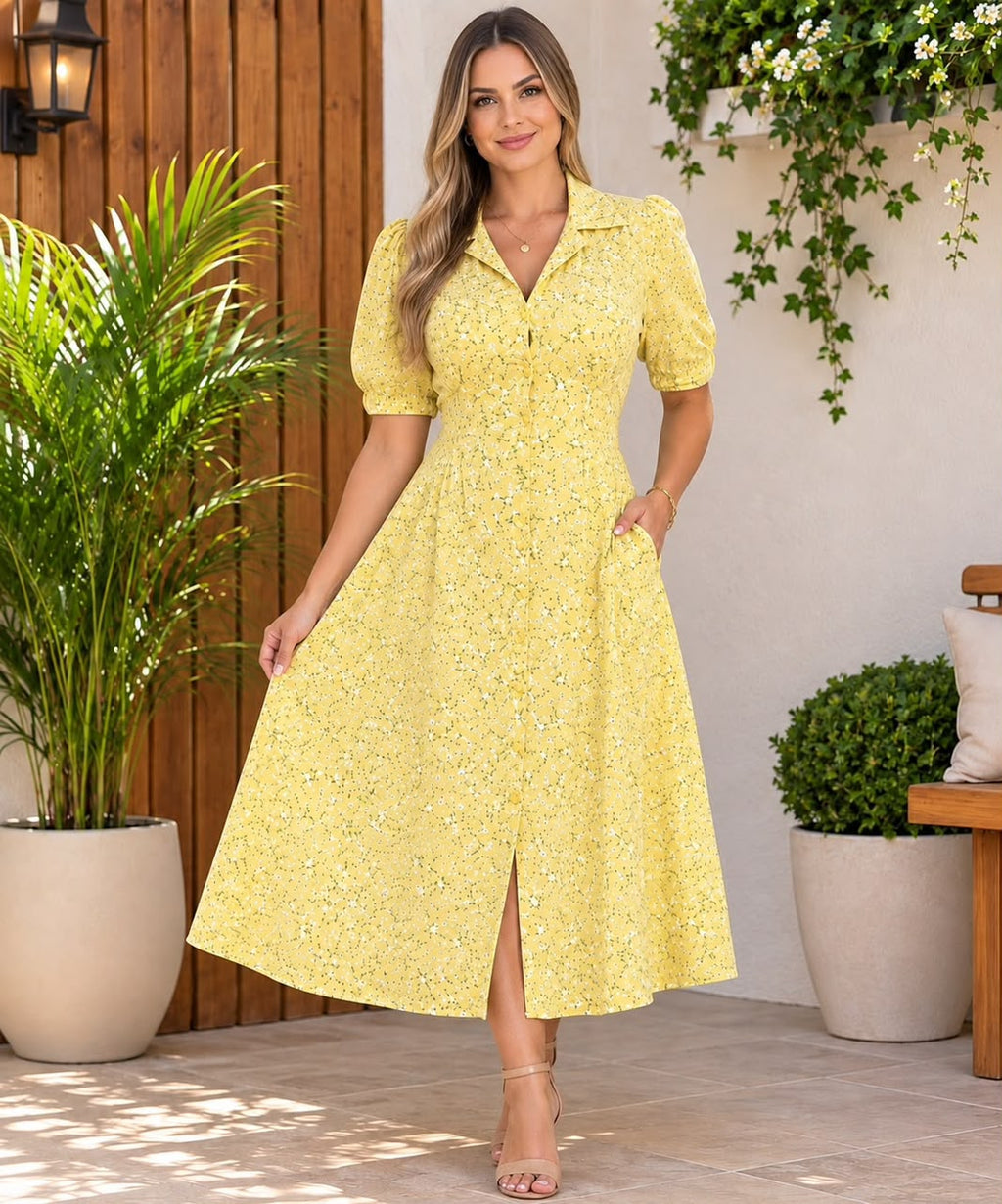Chemise Floral com Detalhe na Cintura - Tecido Viscomida