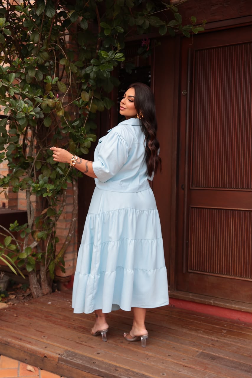 Conjunto Plus Size de Blusa e Saia com Cinto - Tecido Sensorial