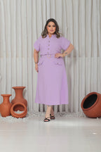 Vestido Midi Plus Size com Bolsos Frontais e Cinto - Tecido Sensorial