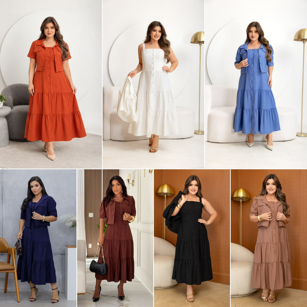 Conjunto de 2 Peças com Blusa de Manga Curta e Vestido - Tecido Sensorial