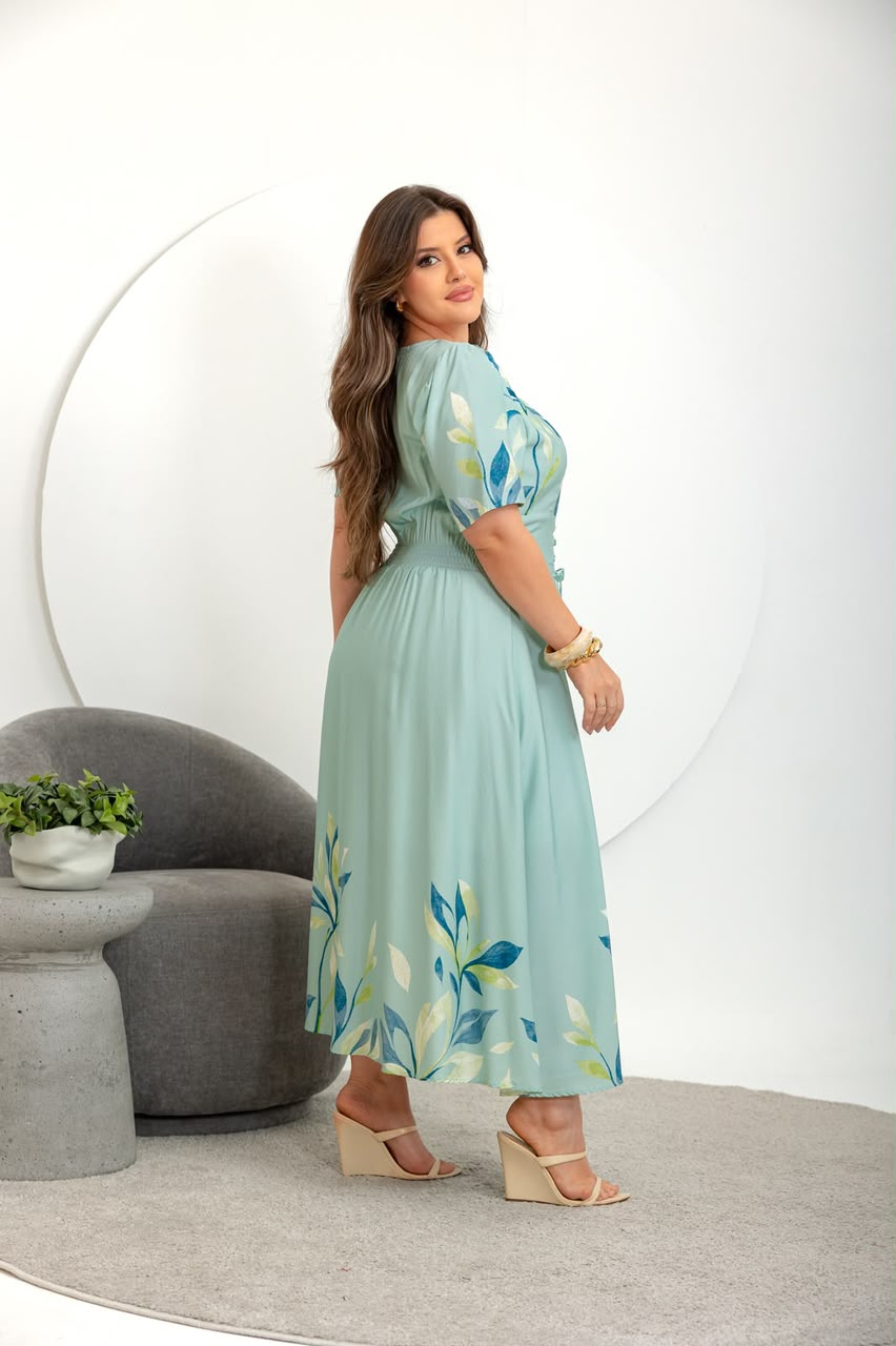 Vestido com Regulagem na Cintura - Tecido Jacquard