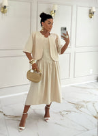 Conjunto Feminino de 2 Peças com Vestido e Blusa – Tecido Sensorial